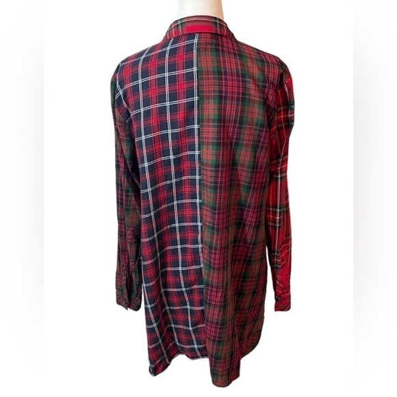 J.Jill RED Plaid Patchwork Cotton button down Tunic Pockets size small - Picture 3 of 6